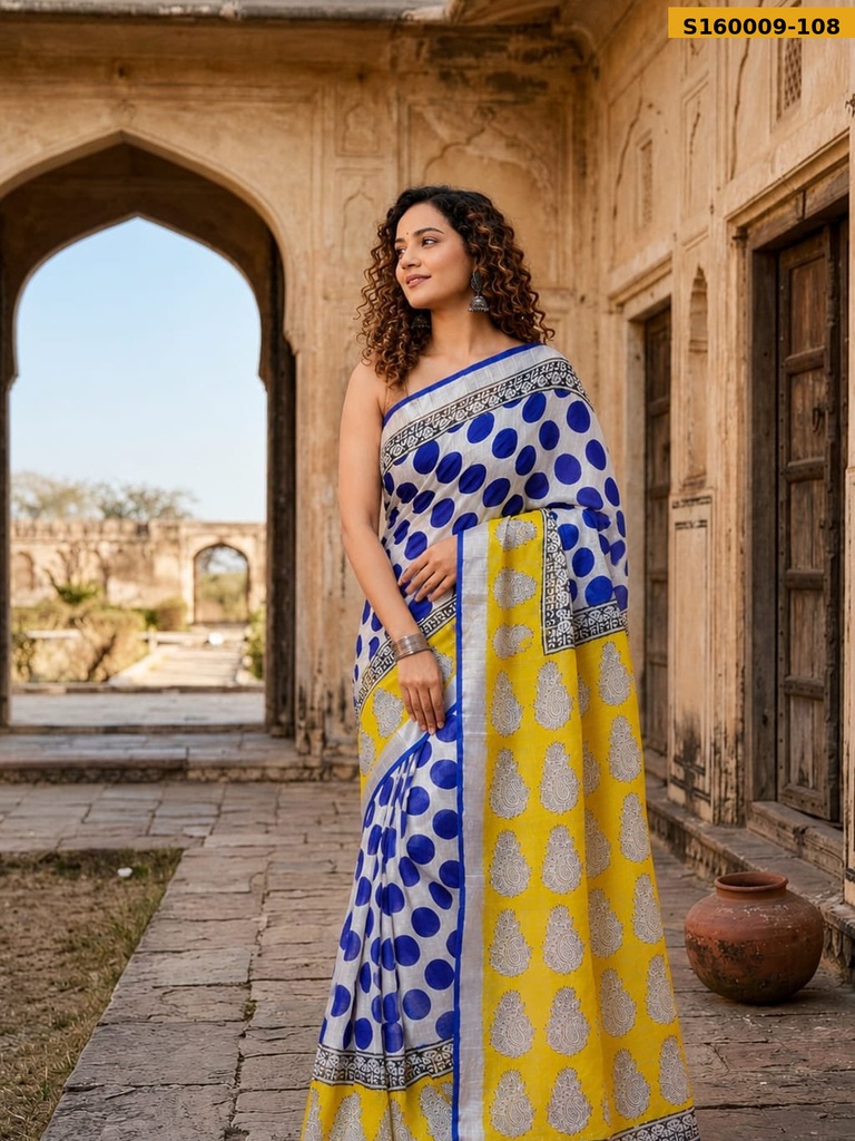 Fancy Handblock Print Linen Sarees