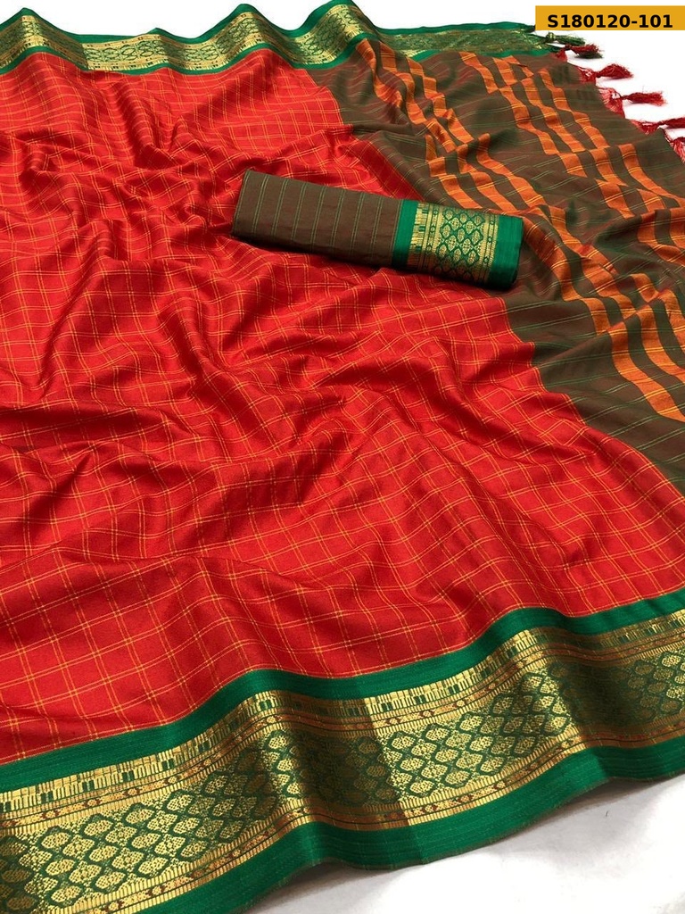 [S180120-101] Fancy Cotton Silk Saree (S180120-101)