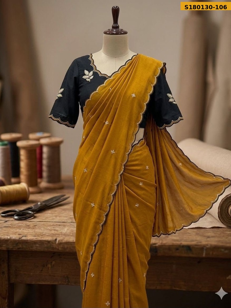 Fancy Chinnon Silk Embroidery Saree