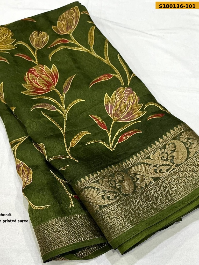 Fancy Satin Georgette Printed  Saree