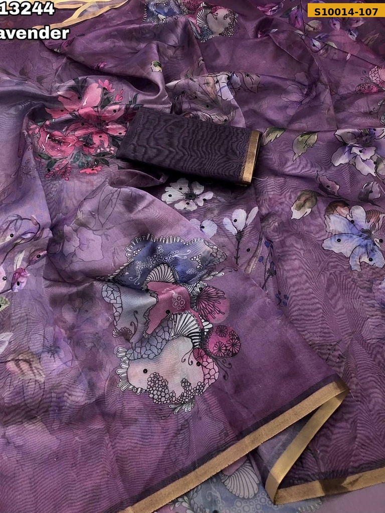 Fancy Soft Organza Floral Digital Printed Saree