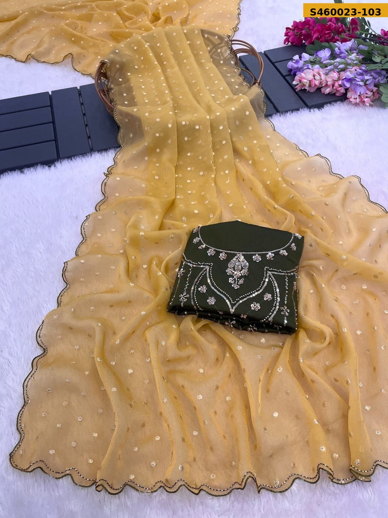Fancy Two-Tone NC Moss Butti Saree