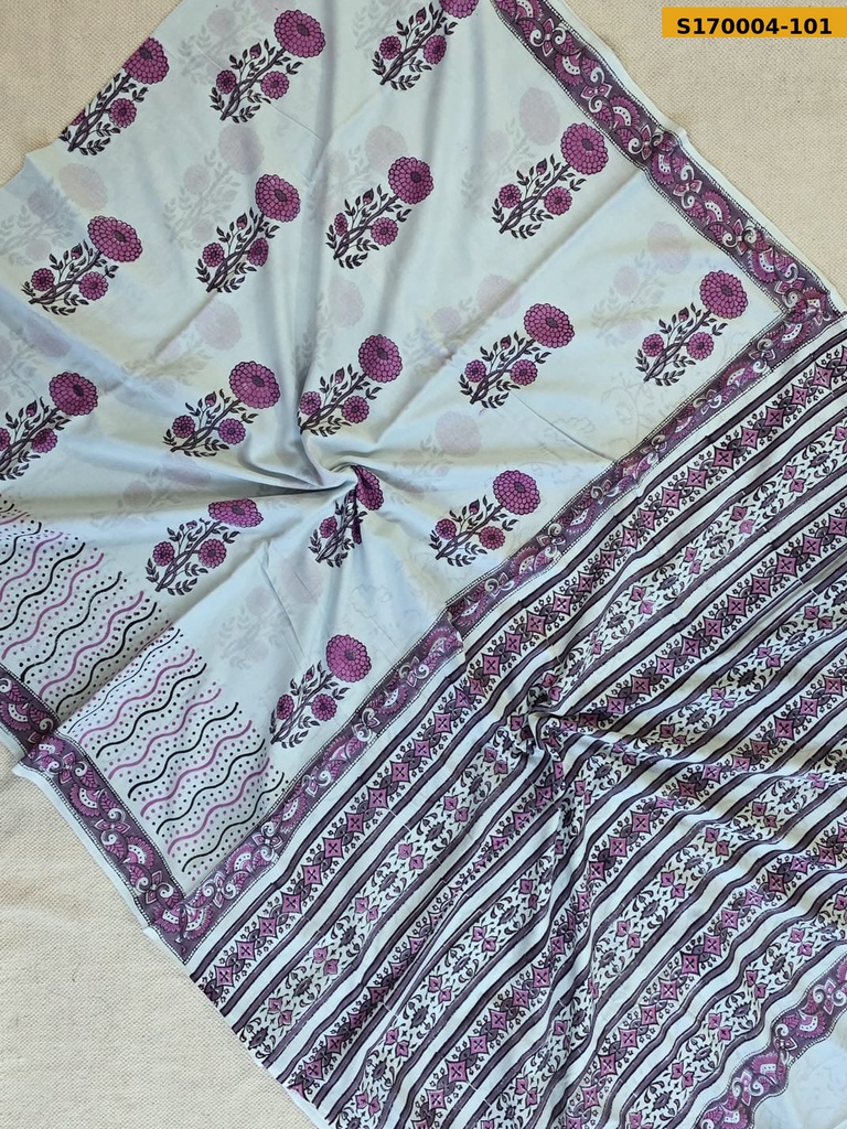 Fancy Handblock Printed Mul Cotton Sarees