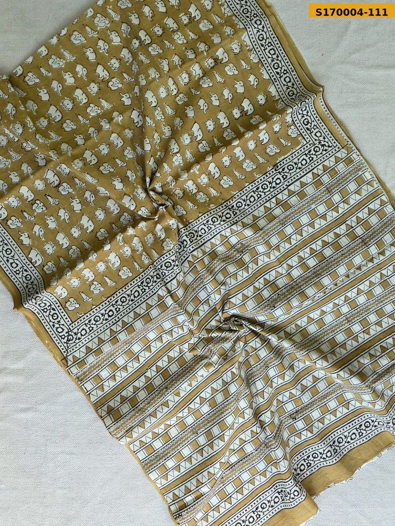 Fancy Handblock Printed Mul Cotton Sarees