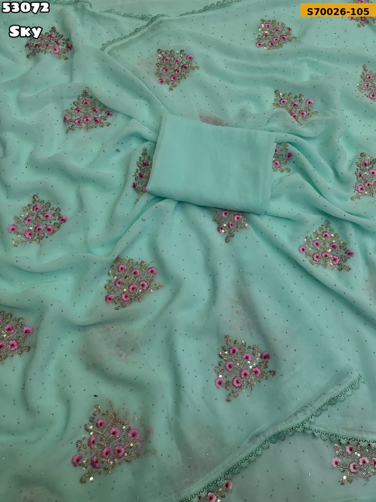 Fancy Faux Georgette Embroidery Saree
