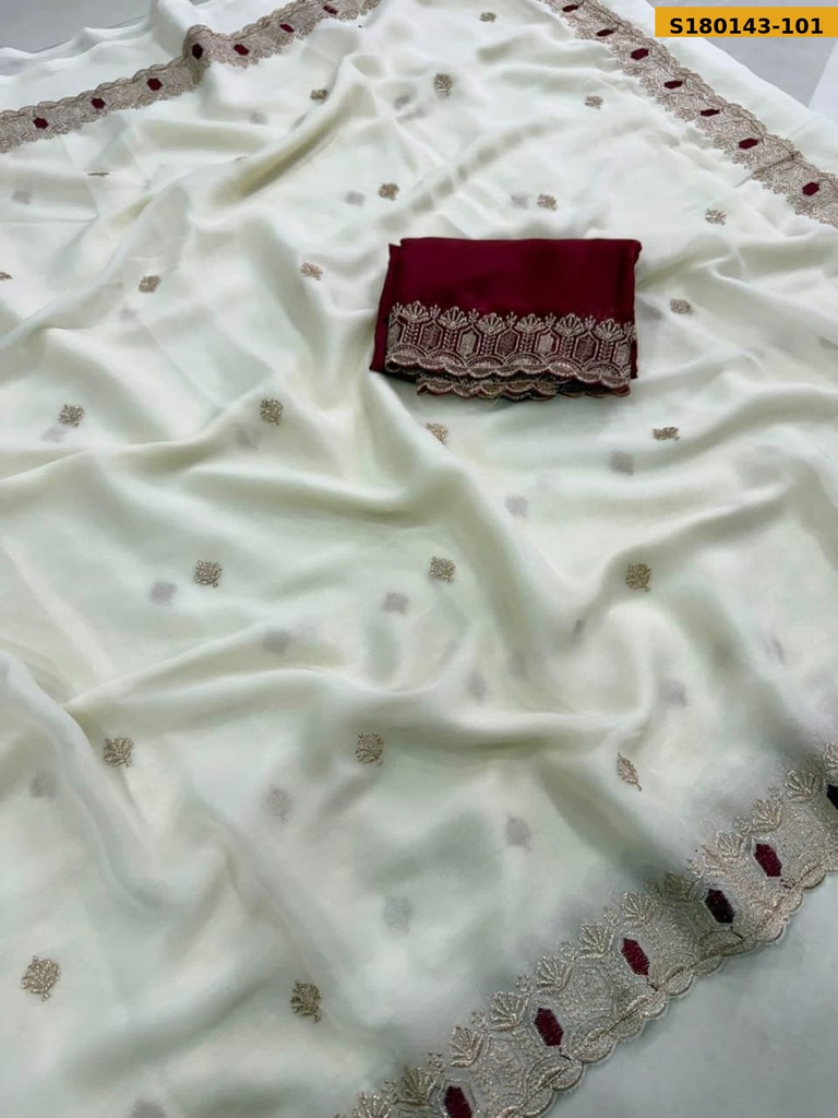 Fancy Star Georgette Embroidery Saree