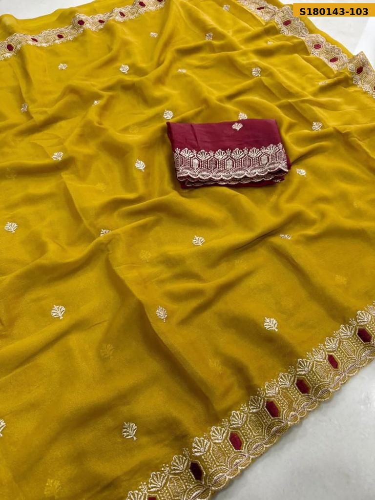 Fancy Star Georgette Embroidery Saree