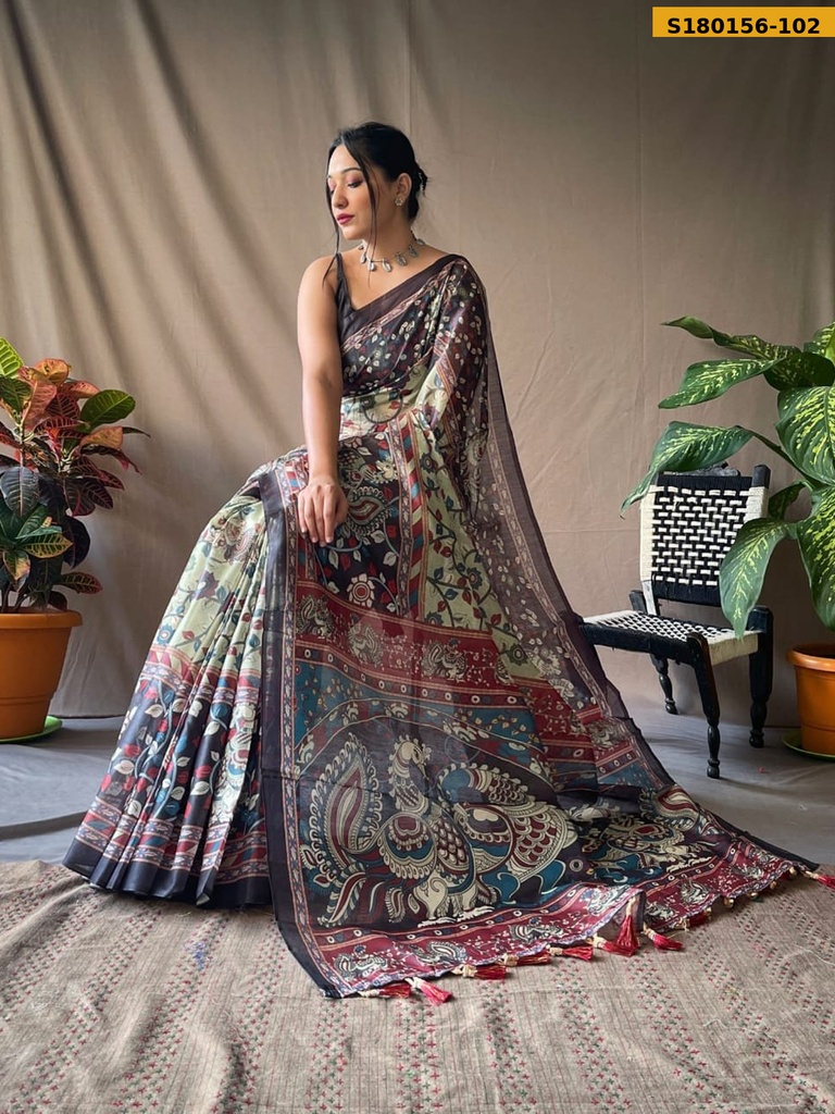 Fancy Cotton Kalamkari Printed Saree