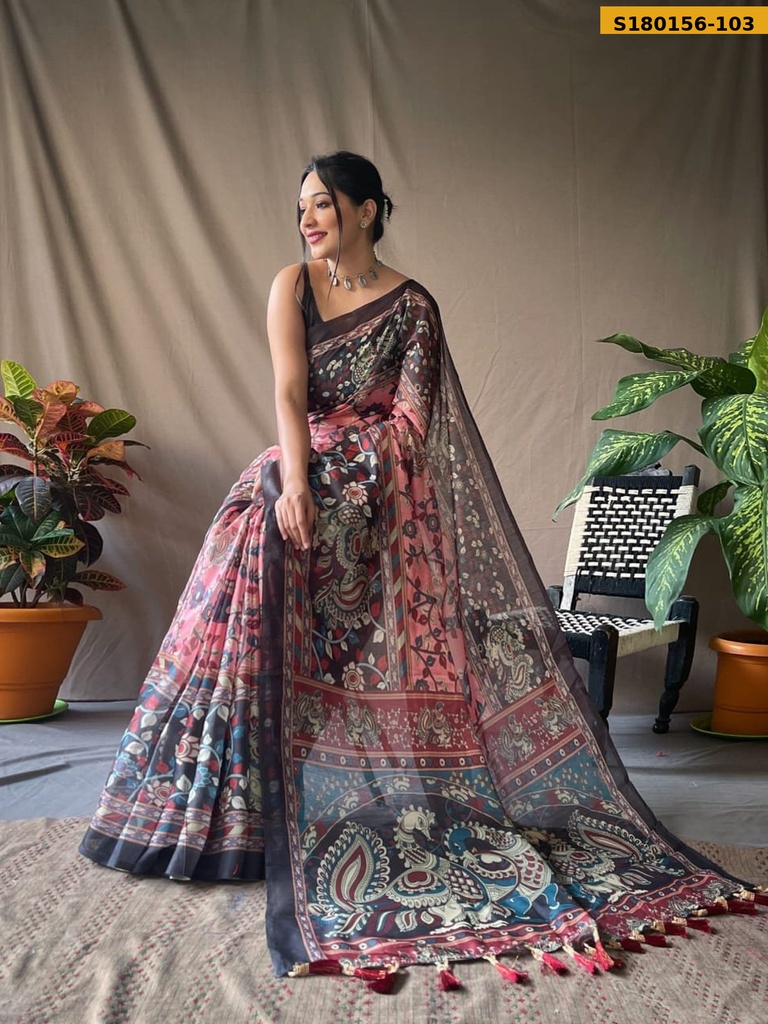 Fancy Cotton Kalamkari Printed Saree
