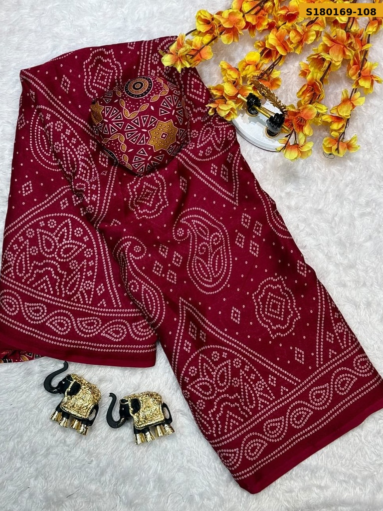 Fancy Moss Bhandhani Printed Saree