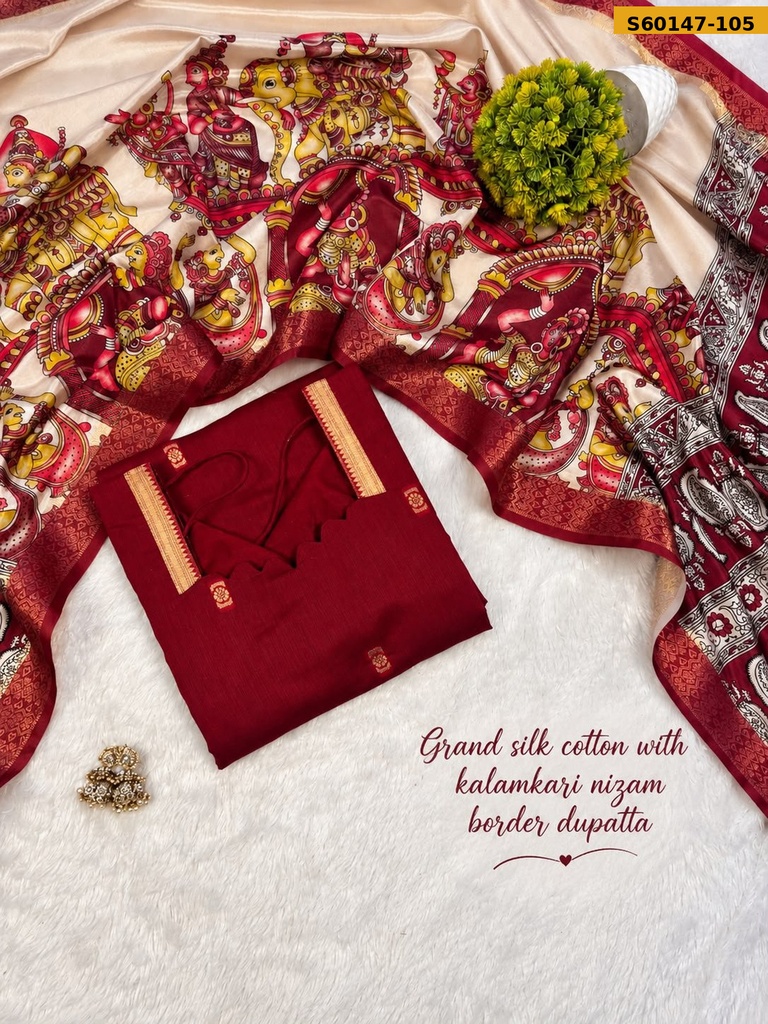 Fancy Cotton Mangalagiri Silk Top With Dupatta