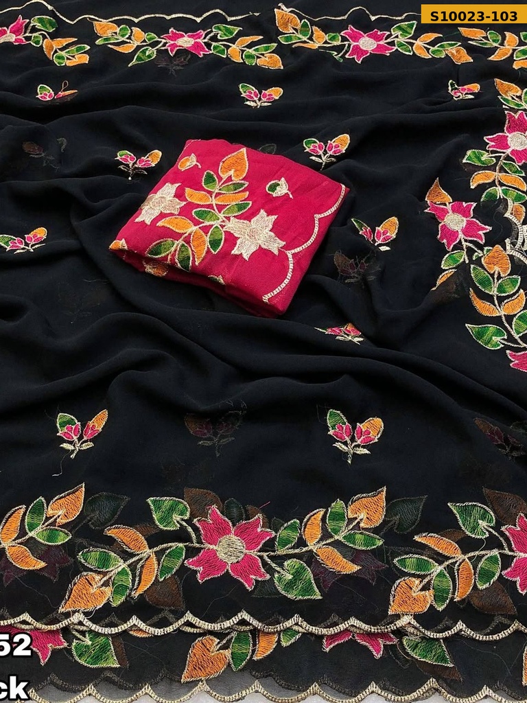 Fancy Faux Georgette Embroidery Saree