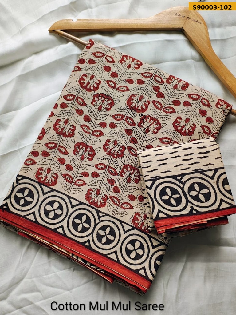 Handblock Printed Cotton Mul Saree
