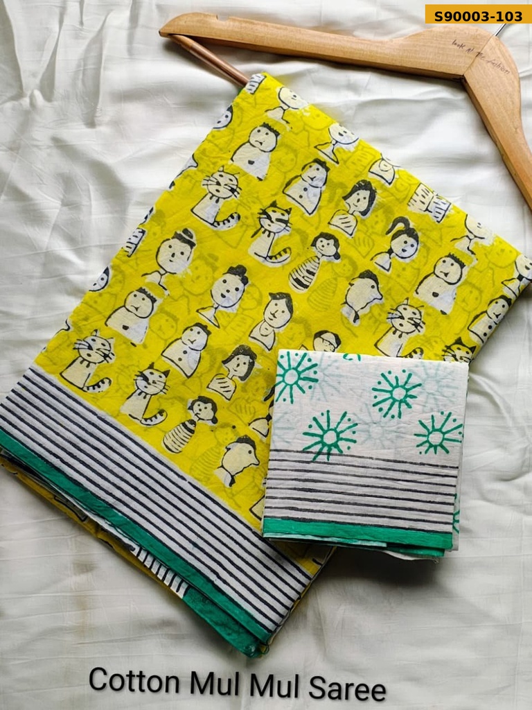 Handblock Printed Cotton Mul Saree