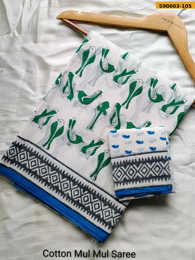 Handblock Printed Cotton Mul Saree