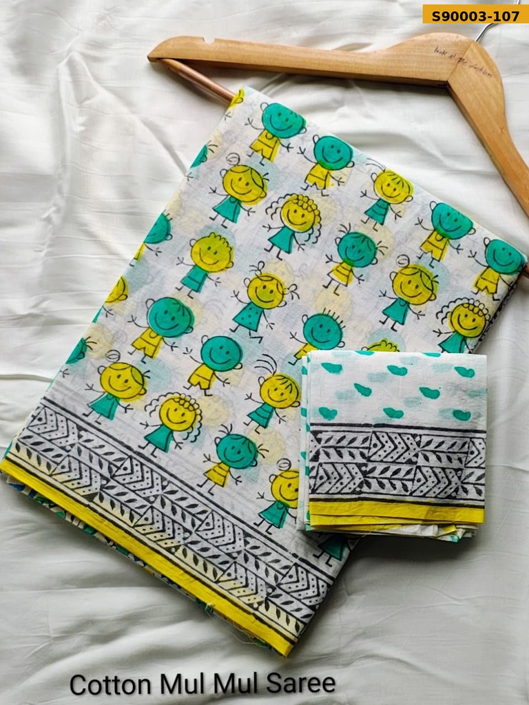 Handblock Printed Cotton Mul Saree