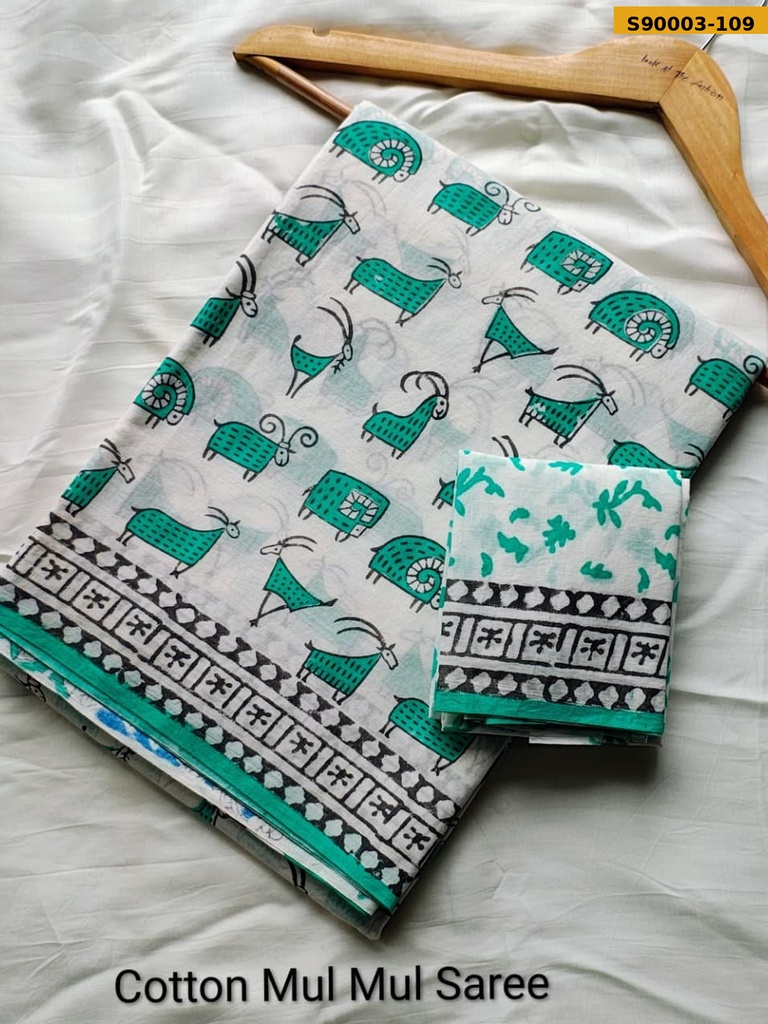 Handblock Printed Cotton Mul Saree