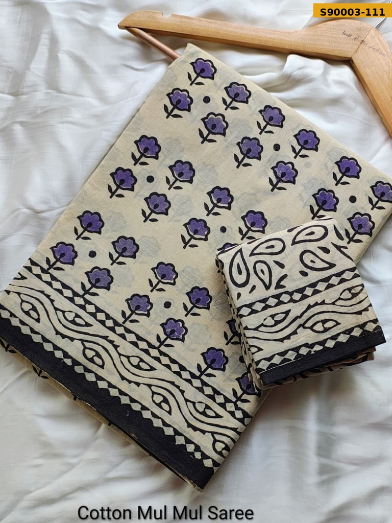 Handblock Printed Cotton Mul Saree