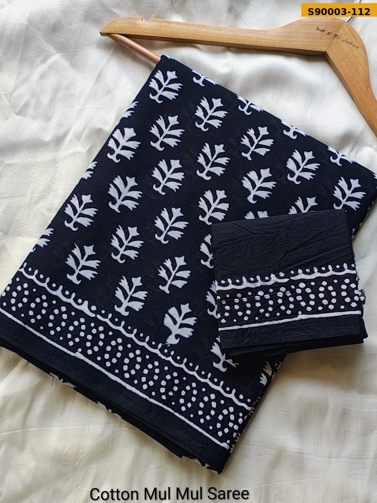 Handblock Printed Cotton Mul Saree