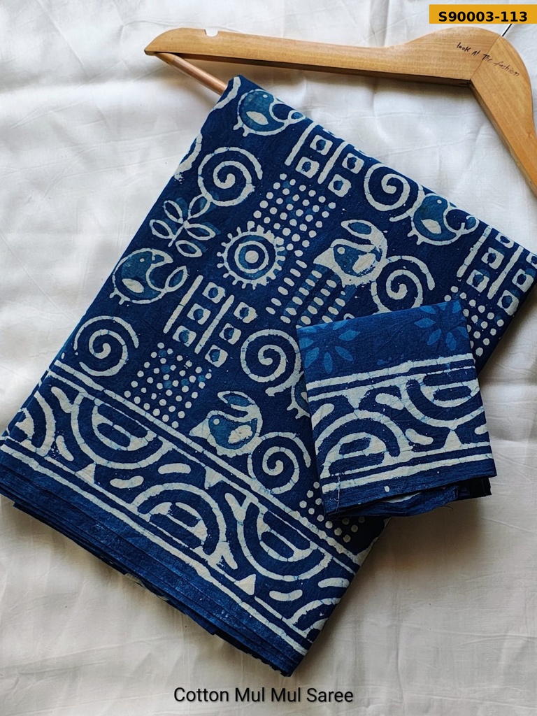 Handblock Printed Cotton Mul Saree