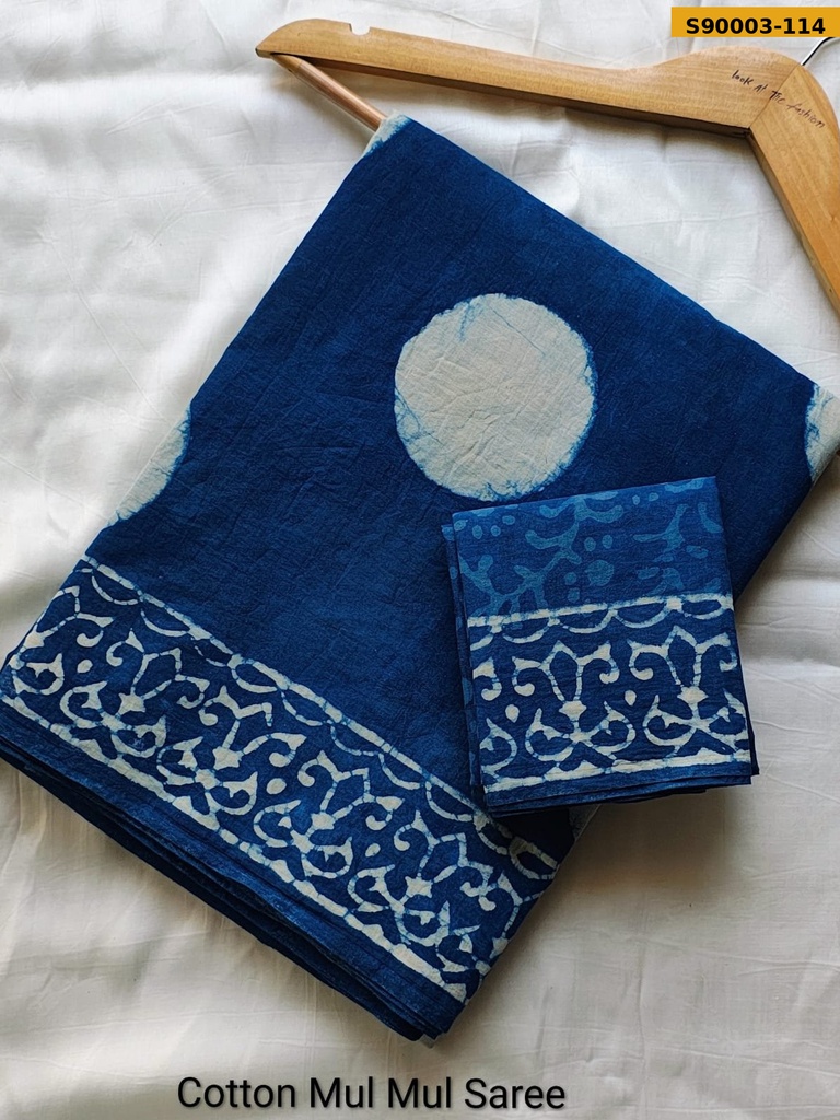 Handblock Printed Cotton Mul Saree