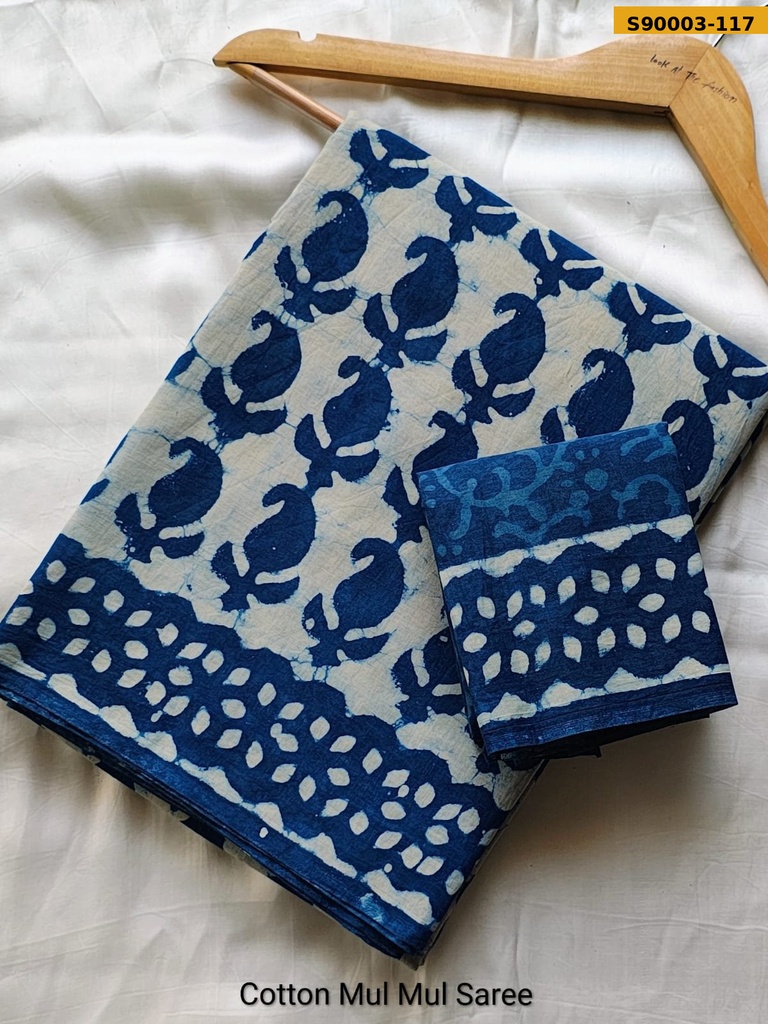 Handblock Printed Cotton Mul Saree