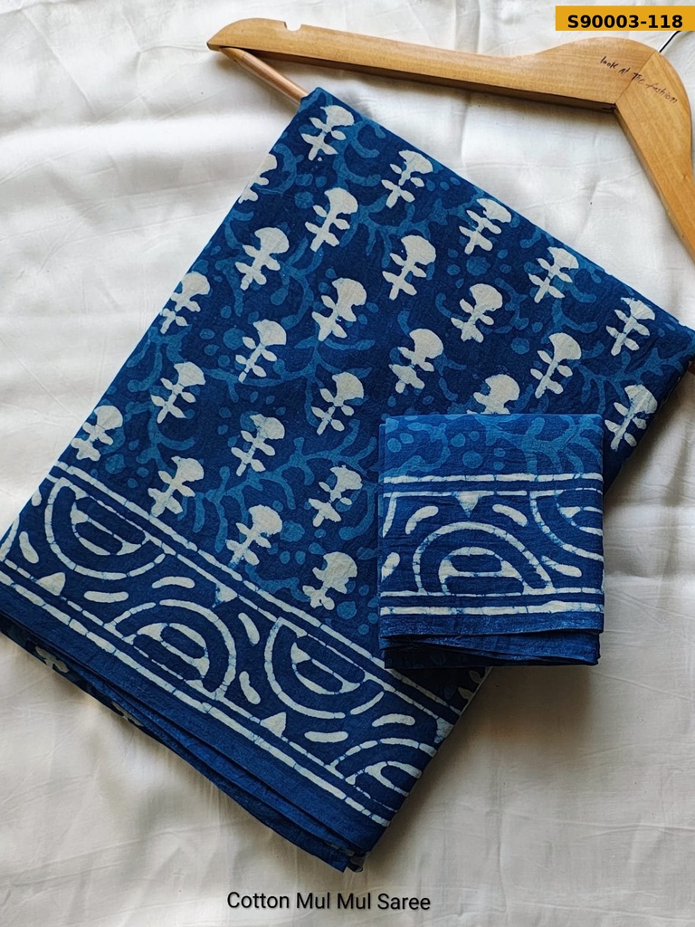 Handblock Printed Cotton Mul Saree