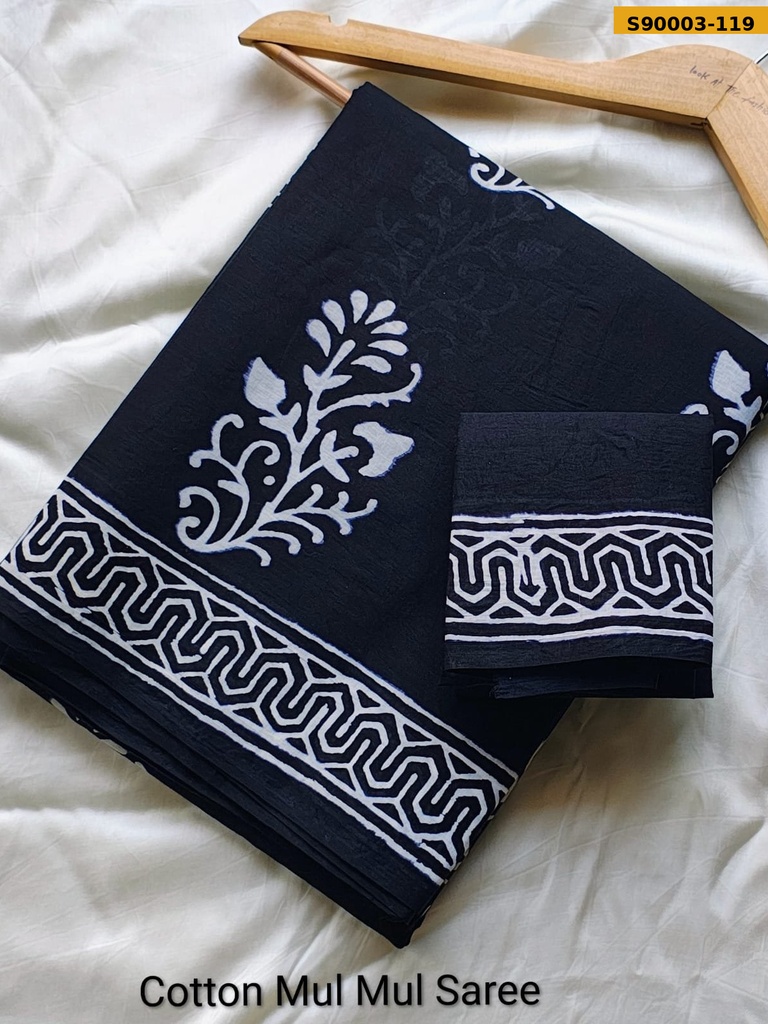 Handblock Printed Cotton Mul Saree