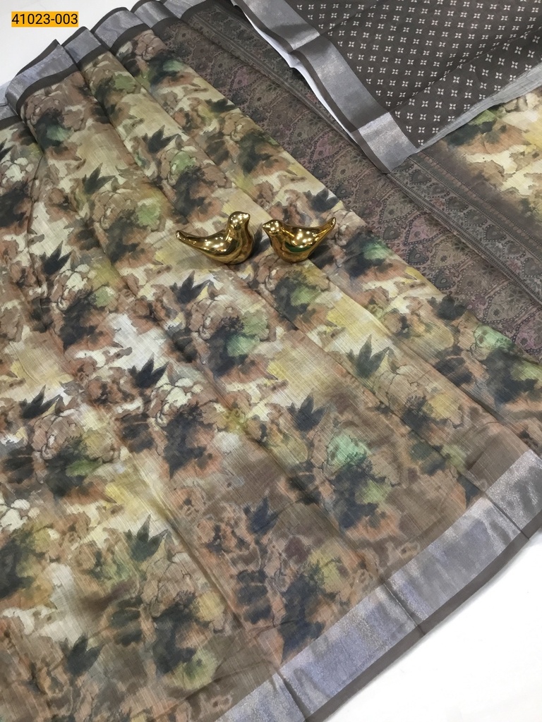 Digital Print Fancy Linen Silk Saree