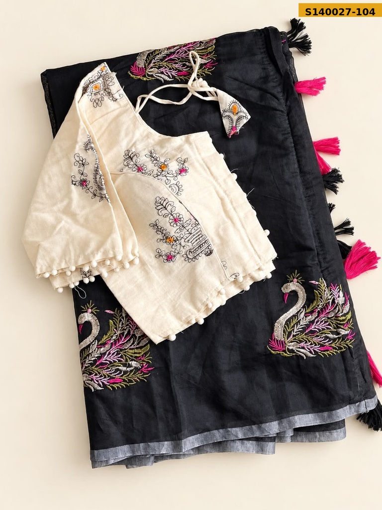 Chanderi Swan Embroidery Saree
