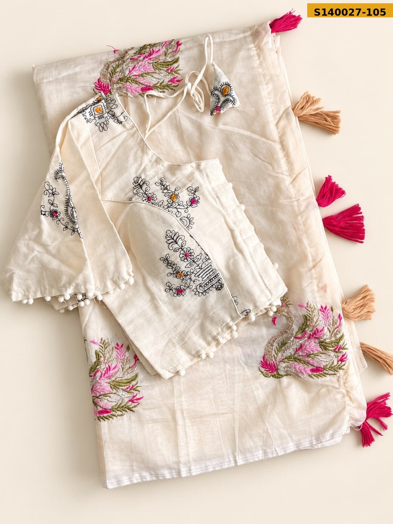 Chanderi Swan Embroidery Saree