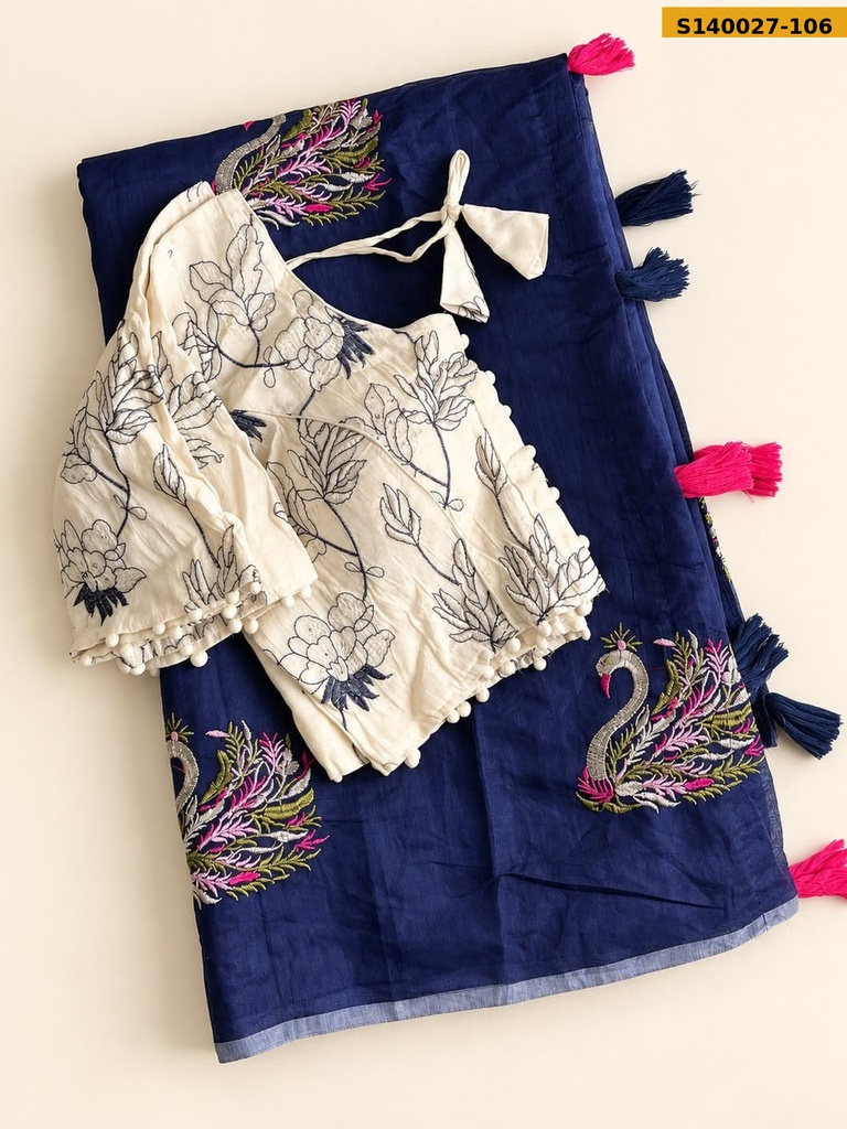 Chanderi Swan Embroidery Saree
