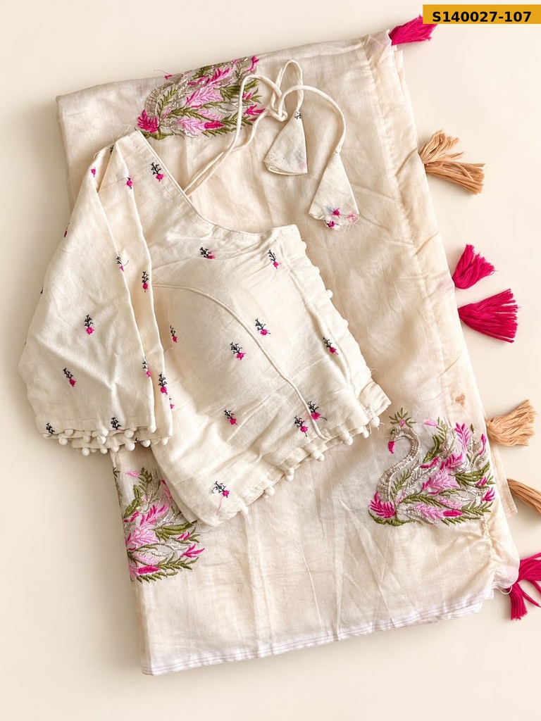 Chanderi Swan Embroidery Saree