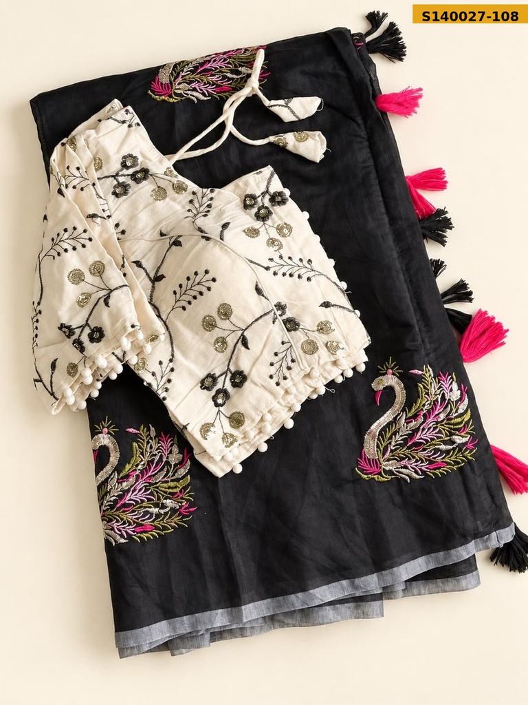 Chanderi Swan Embroidery Saree