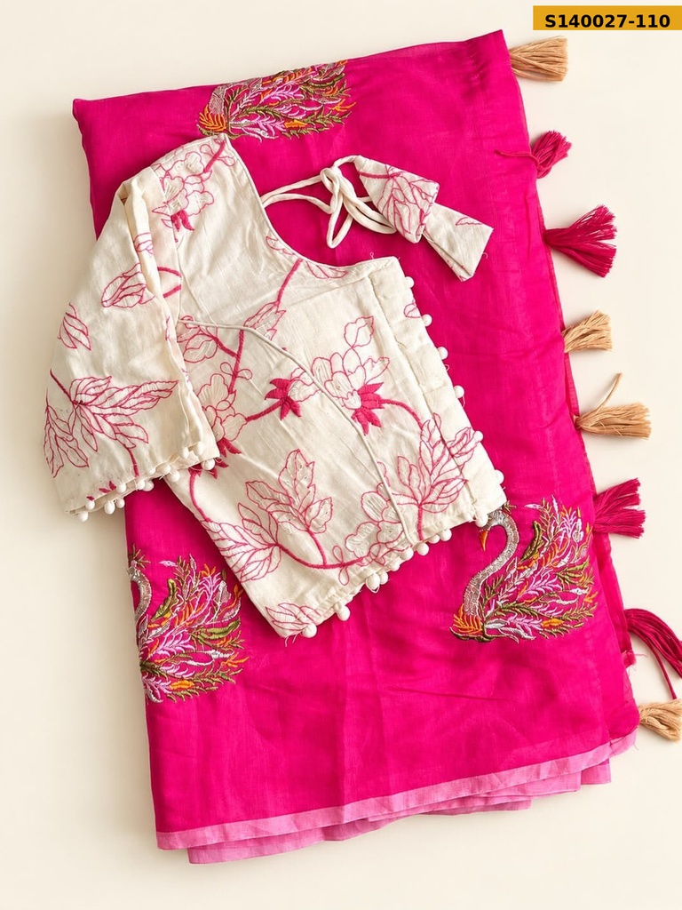 Chanderi Swan Embroidery Saree