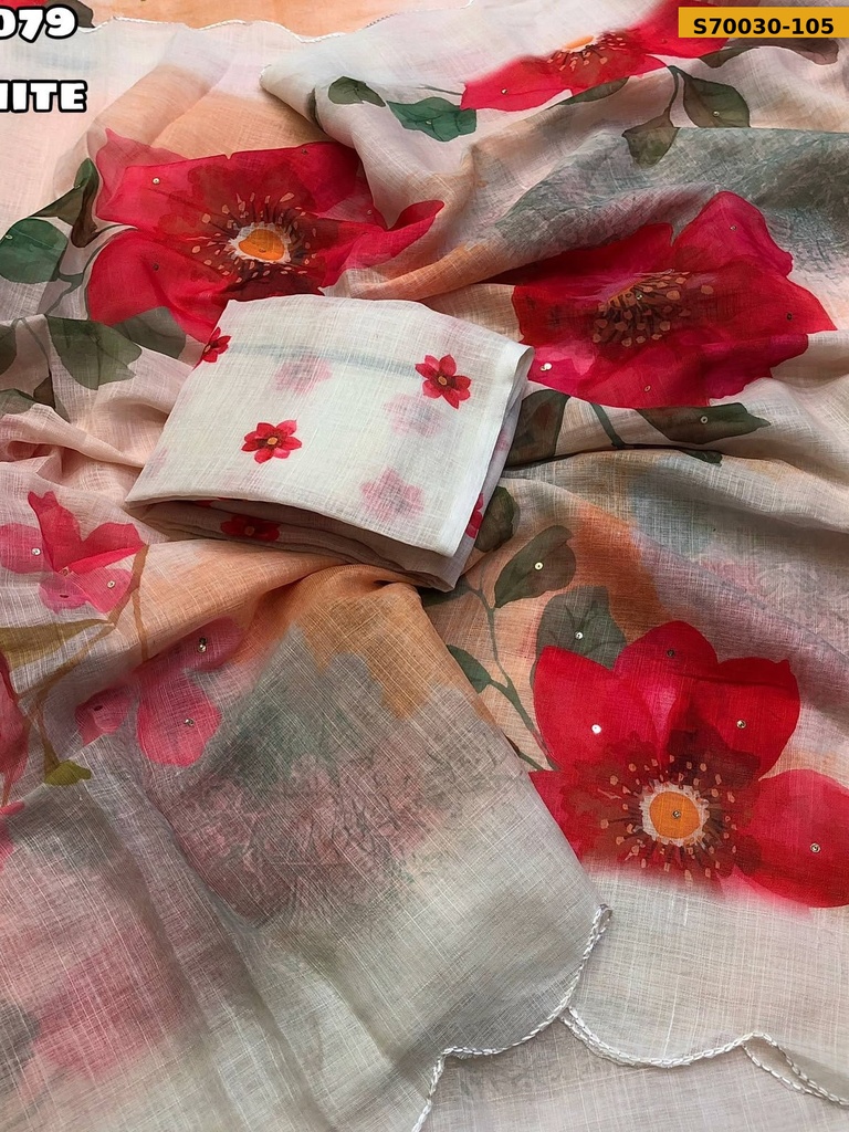 Fancy Soft Linen Floral Printed Saree