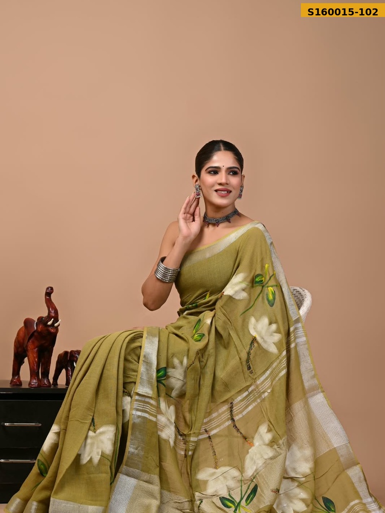 Handblock Print Linen Sarees