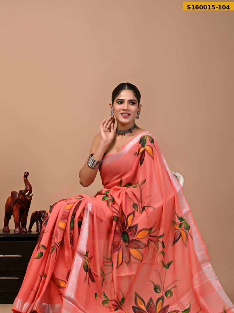 Handblock Print Linen Sarees