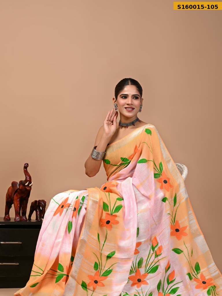Handblock Print Linen Sarees