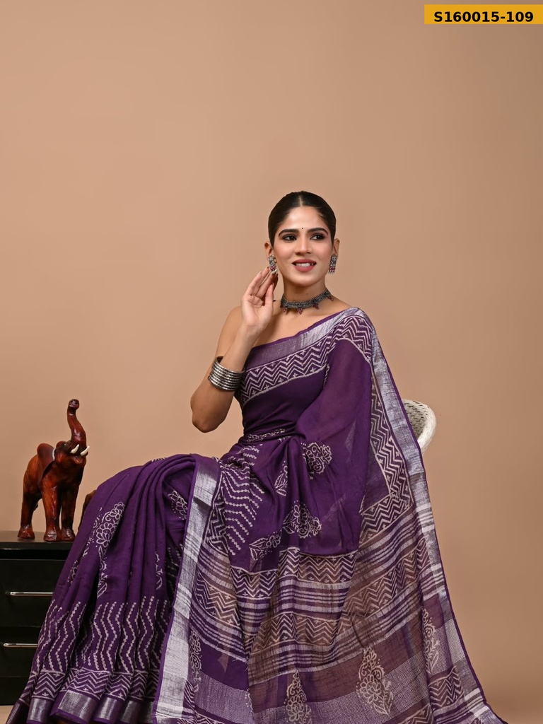 Handblock Print Linen Sarees