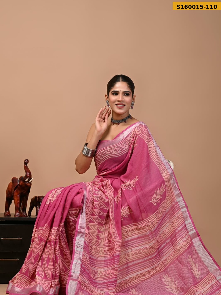 Handblock Print Linen Sarees