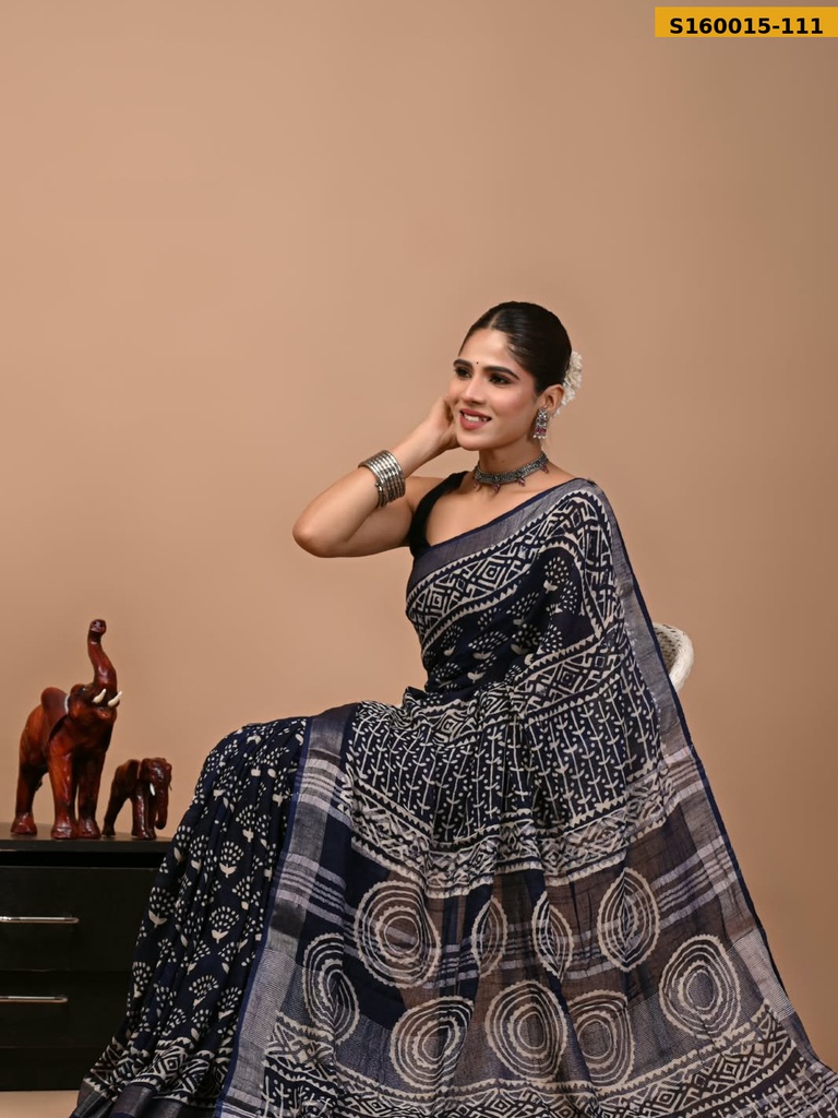 Handblock Print Linen Sarees