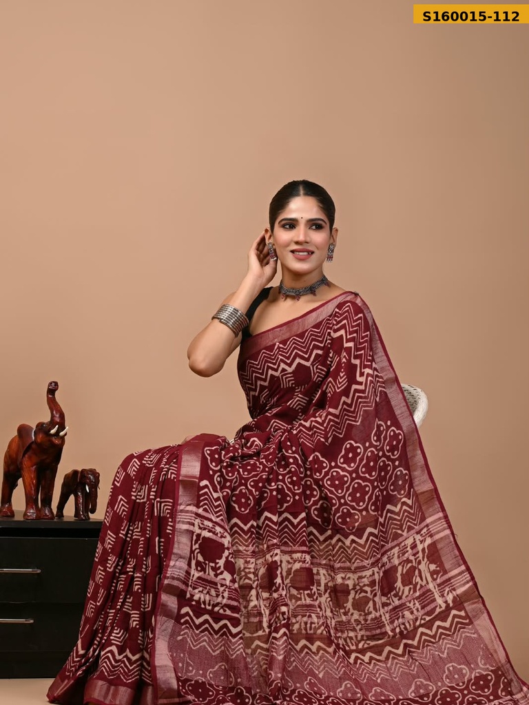 Handblock Print Linen Sarees
