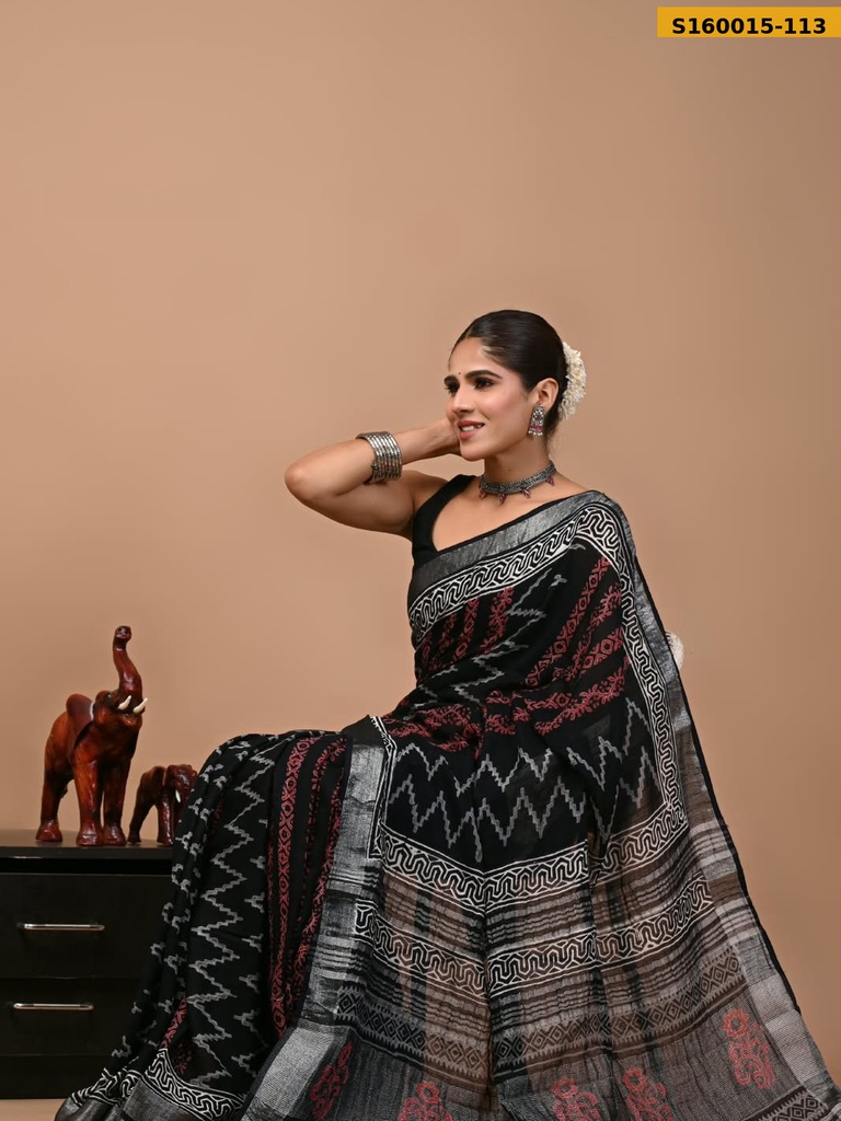 Handblock Print Linen Sarees