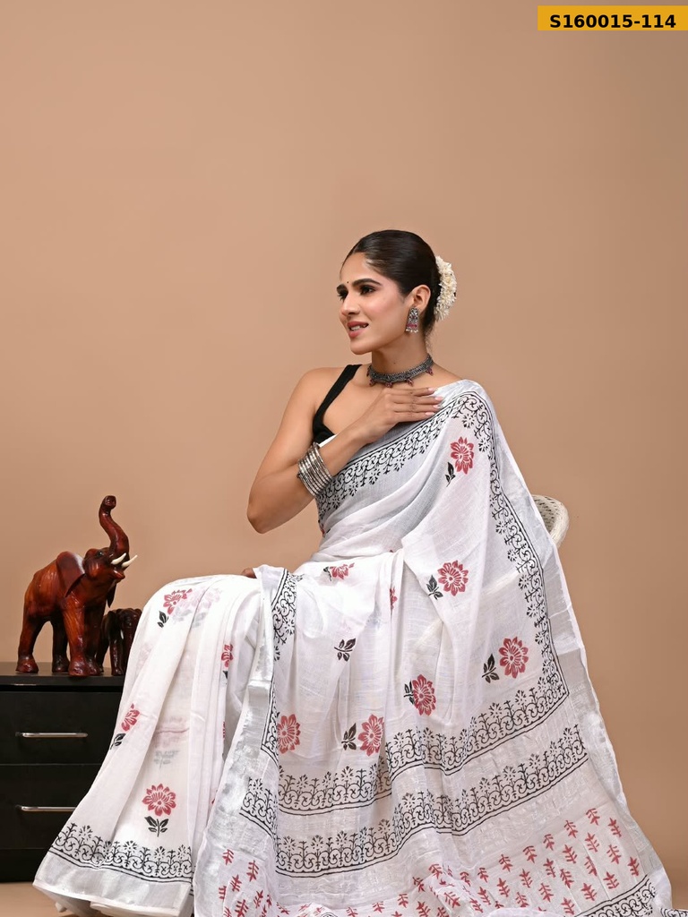 Handblock Print Linen Sarees