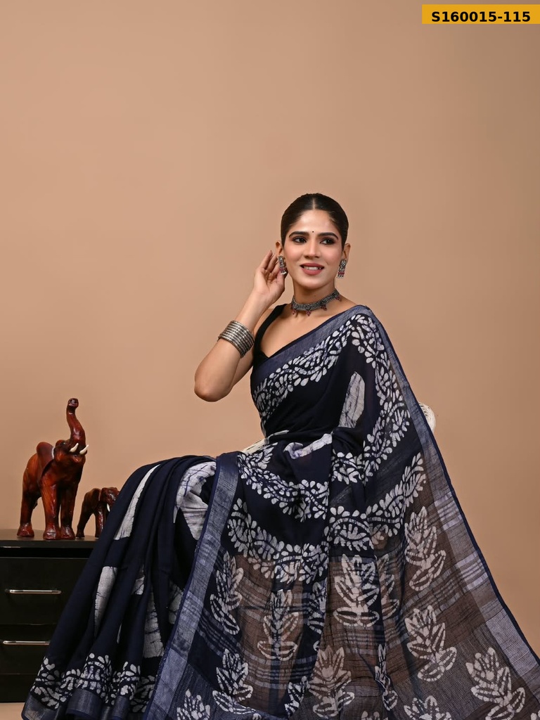 Handblock Print Linen Sarees
