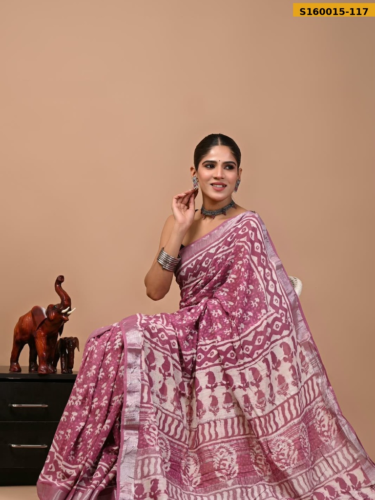 Handblock Print Linen Sarees