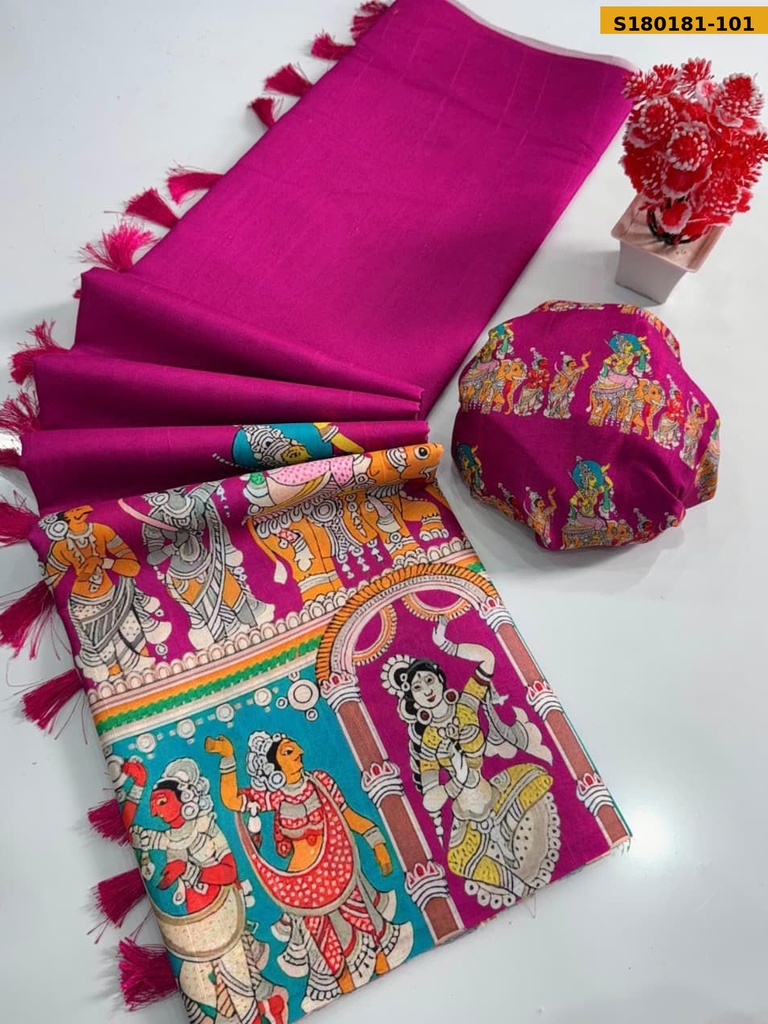 Fancy Tussar Silk Kalamkari Printed Saree