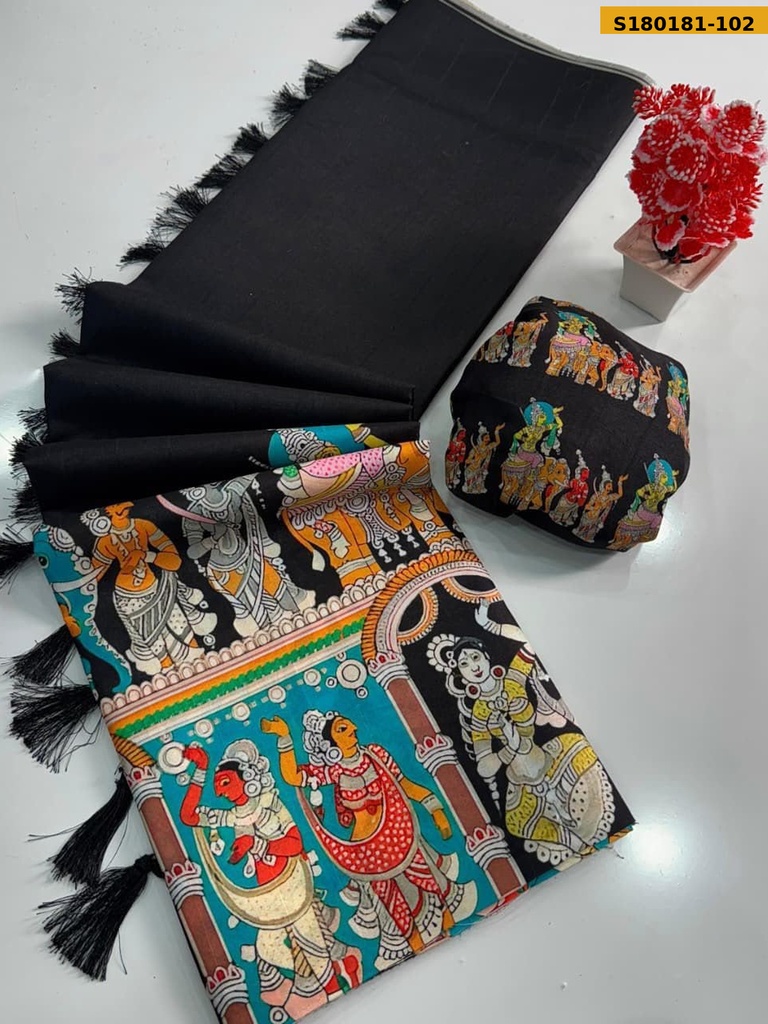 Fancy Tussar Silk Kalamkari Printed Saree