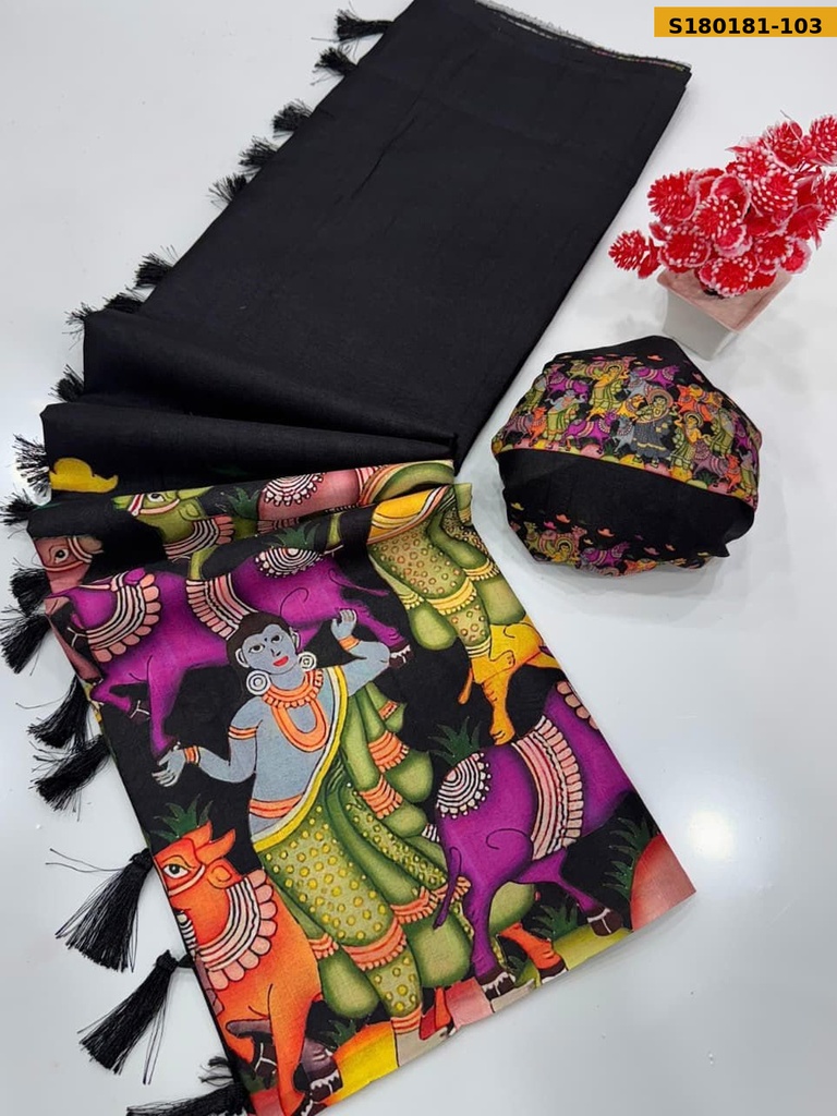 Fancy Tussar Silk Kalamkari Printed Saree